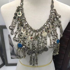 Vintage Afghan Oversized Fish Necklace, Choker Necklace Embellished with Fish